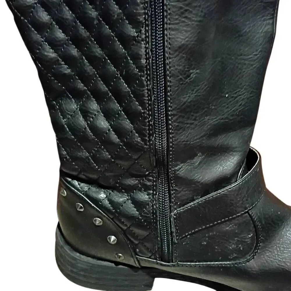 Women's Quilted Knee High Riding Boots Black Size 11